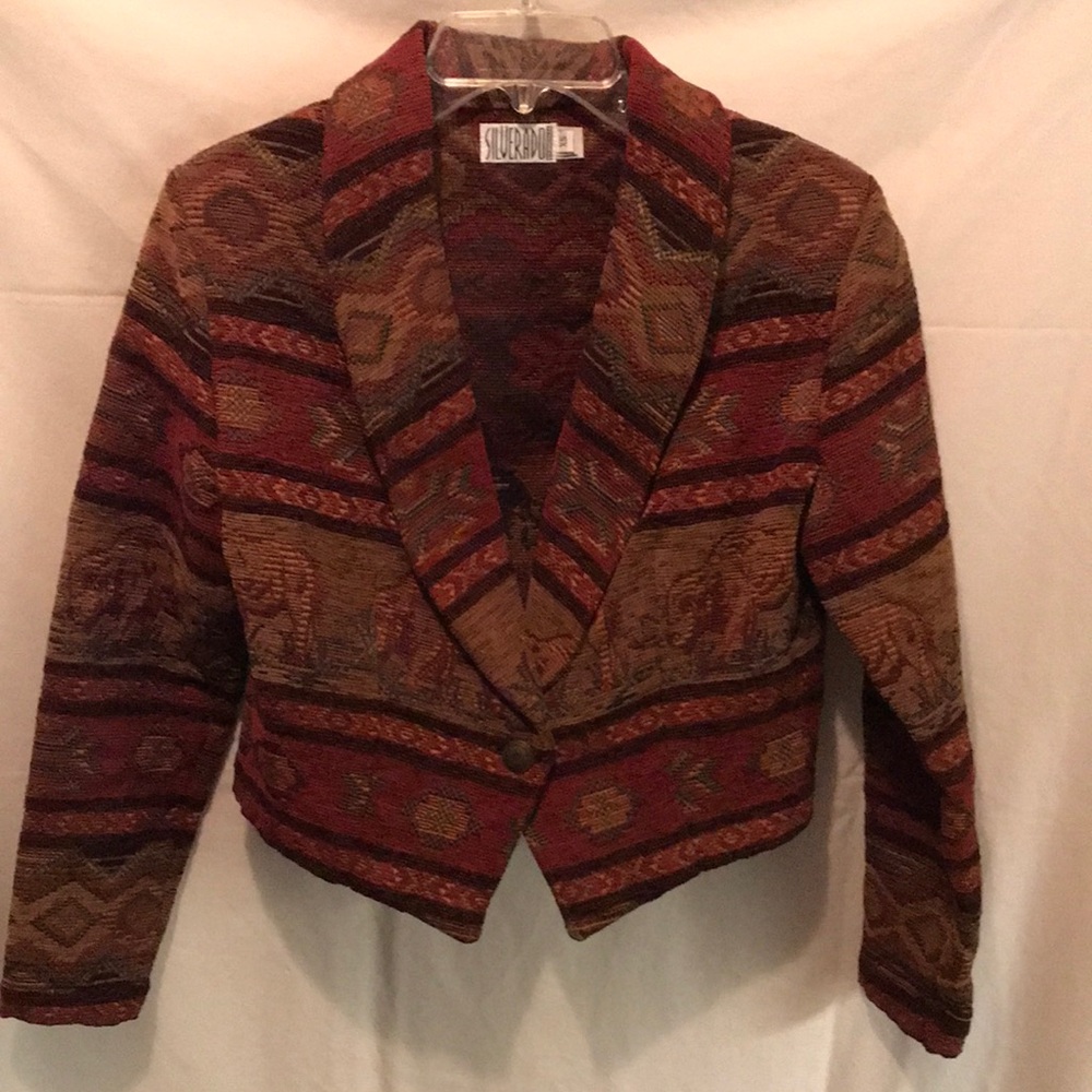 Vintage 90’s Silverado Tapestry Cropped Blazer Jacket with Southwestern Colors
